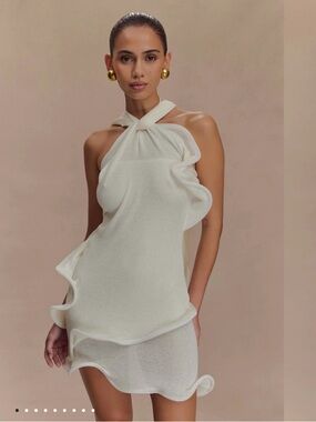 Meshki Caprice White Halter Ruffle Mini Dress